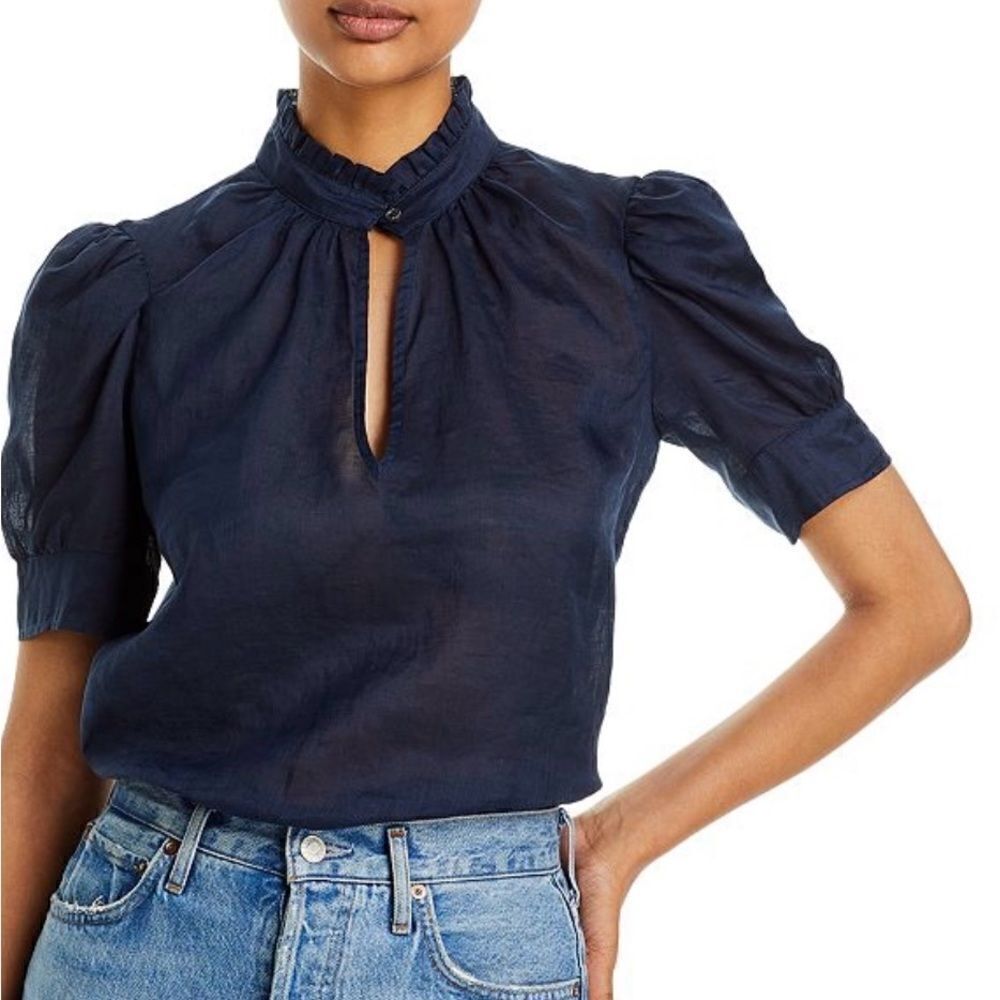 Frame Ruffle Collar Puff Sleeve Blouse Medium $296